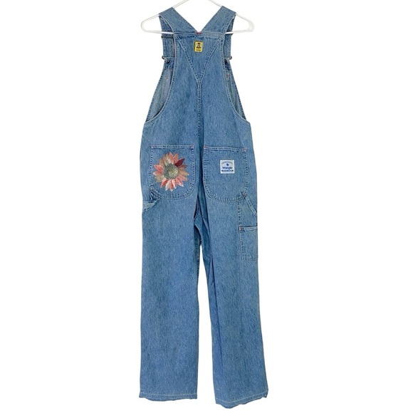 Vintage 90s Wrangler Overalls Womens Size 8 Medium Floral Hand Painted Handmade - Picture 2 of 16